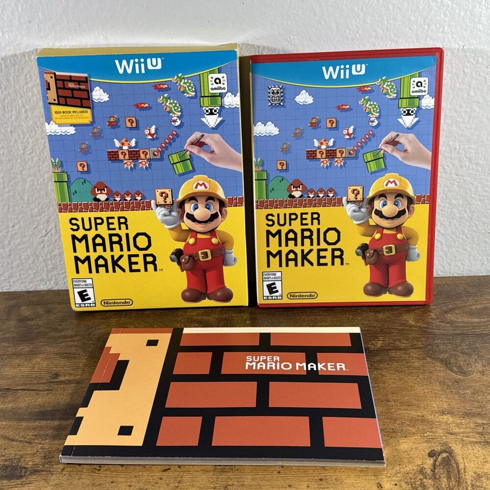 Super Mario Maker Wii U CIB Game Nintendo Wii U 2015 w/ Slipcover + Book